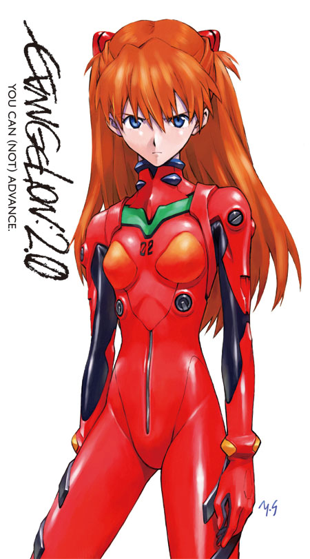 &gt;:( angry bangs blue_eyes bodysuit bracer breasts copyright_name cowboy_shot evangelion:_2.0_you_can_(not)_advance frown gloves hair_between_eyes hair_ornament legs_apart logo long_hair looking_at_viewer neon_genesis_evangelion number official_art orange_hair pilot_suit plugsuit rebuild_of_evangelion sadamoto_yoshiyuki shikinami_asuka_langley signature simple_background skinny small_breasts solo souryuu_asuka_langley turtleneck two_side_up v-shaped_eyebrows white_background