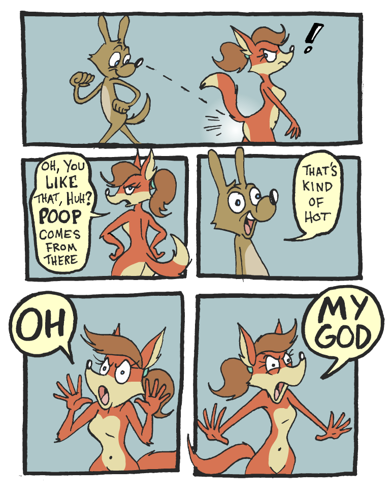 butt canine comic dog duo female fox humor joke male mammal matt_rat ponytail