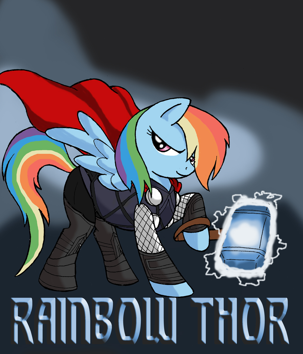 avengers blue_fur cape clothing deity english_text equine eyes female feral friendship_is_magic fur hair hammer horse kenichi-shinigami mammal marvel multi-colored_hair my_little_pony parody pegasus ponification pony purple_eyes rainbow_dash_(mlp) rainbow_hair solo text thor thor_(deity) wings