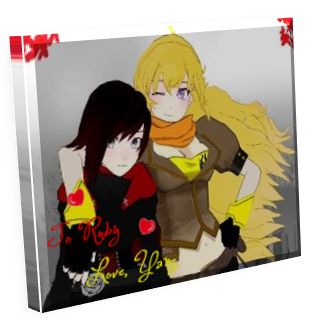 2girls arm_around_shoulder black_hair blonde_hair heart lowres multiple_girls ruby_(rwby) ruby_rose rwby smile yang_xiao_long