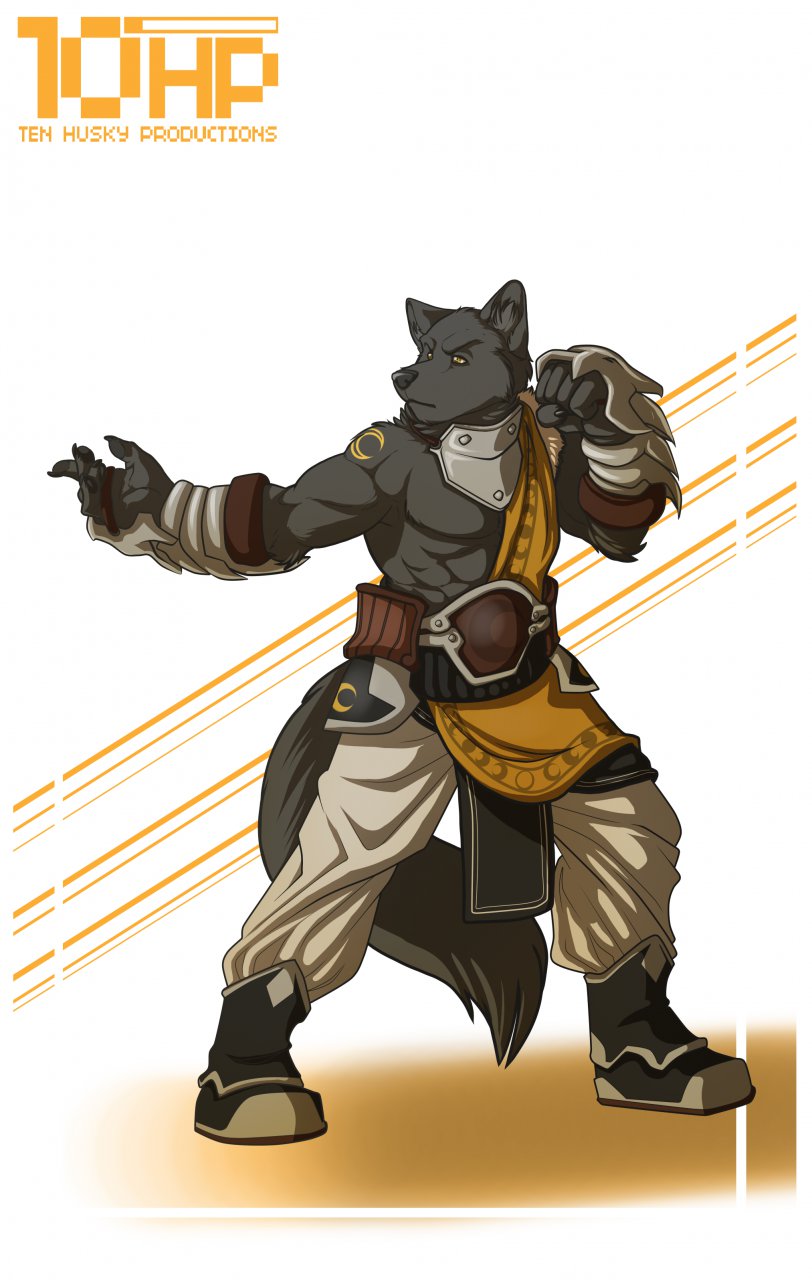 anthro arch bass biceps black_fur canine clothed clothing fur male mammal monk muscles pecs pose solo ten tenhusky toned wolf