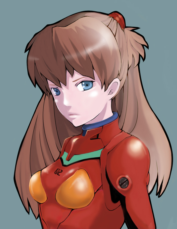 bad_id bad_pixiv_id bangs blue_eyes bodysuit breasts brown_hair closed_mouth dk expressionless from_side grey_background hair_ornament long_hair looking_at_viewer neon_genesis_evangelion number pilot_suit plugsuit simple_background small_breasts solo souryuu_asuka_langley turtleneck two_side_up upper_body