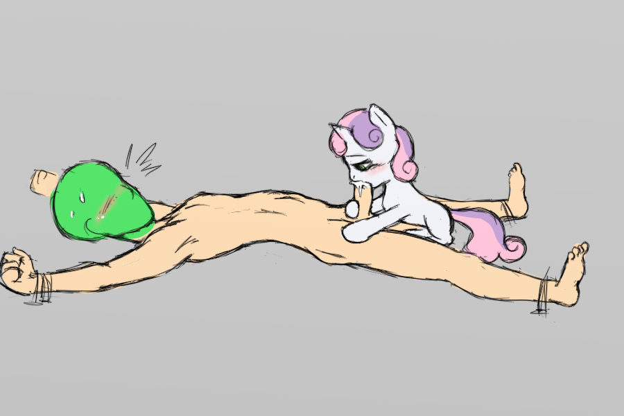 anonymous bestiality cub cum equine eyes female feral friendship_is_magic fur green_eyes hair horn horse human interspecies male mammal my_little_pony nude penis pony sweat sweetie_belle_(mlp) two_tone_hair unicorn unknown_artist white_fur young