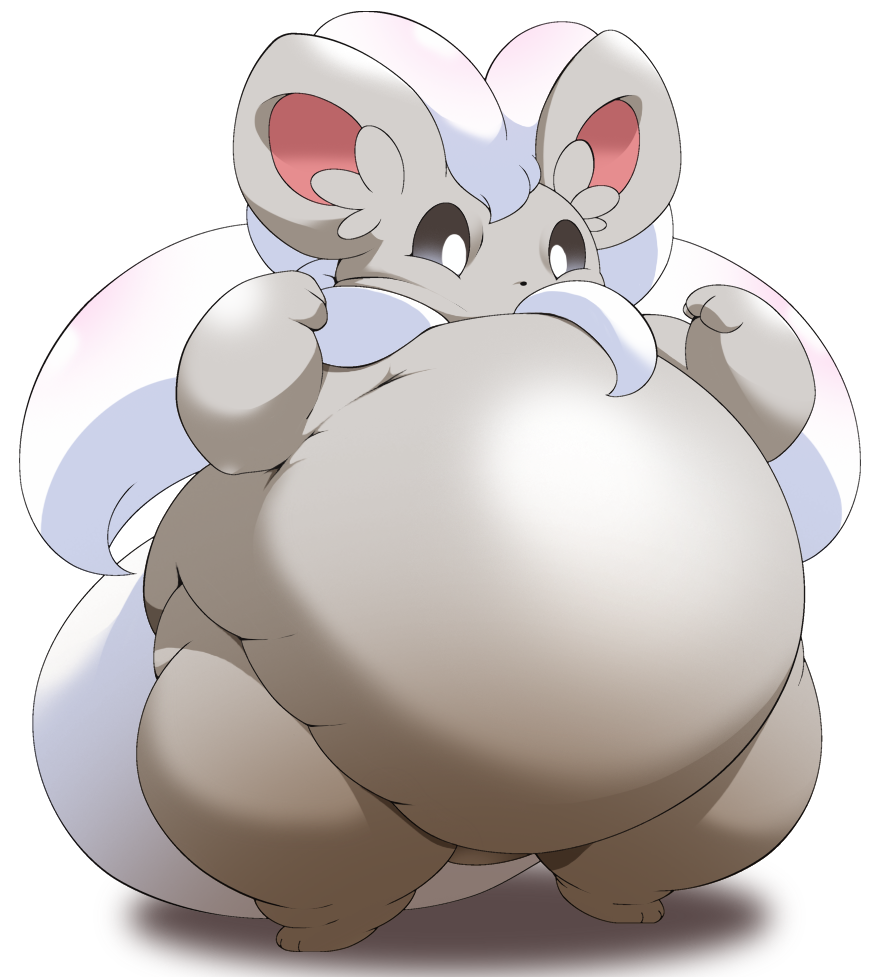 belly big_belly chinchira_(pixiv13404505) cinccino nintendo obese overweight pok&eacute;mon pok&eacute;mon_(species) solo standing video_games