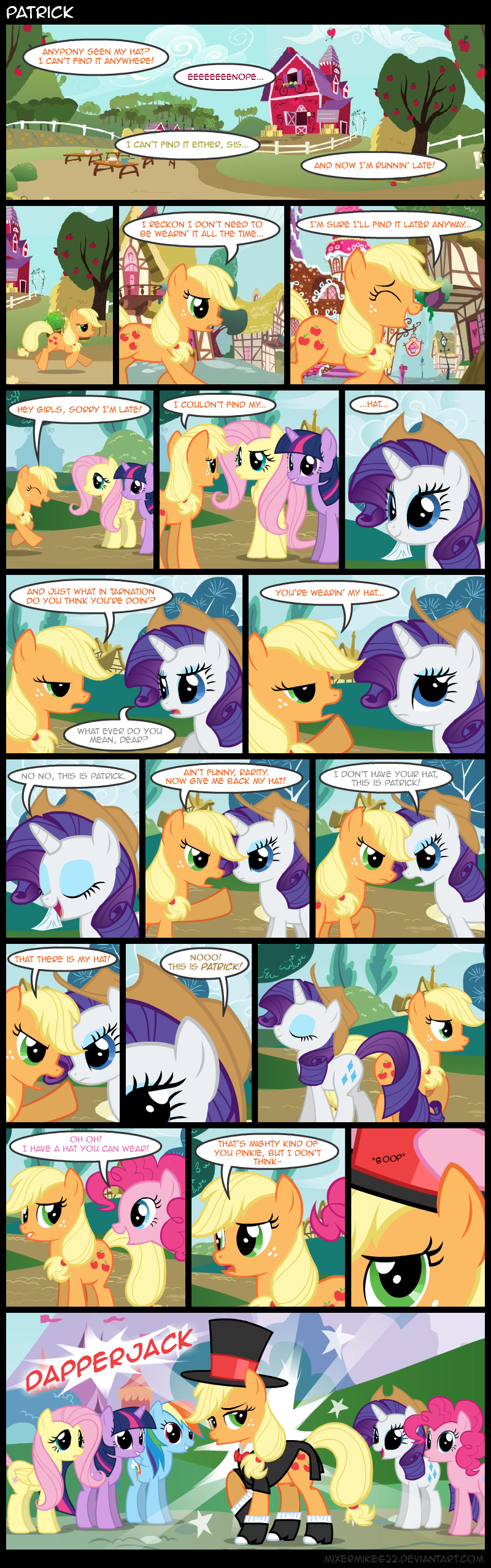 2011 applejack_(mlp) blonde_hair blue_eyes building clothed clothing comic cowboy_hat cutie_mark dapper dialog english_text equine female feral fluttershy_(mlp) freckles friendship_is_magic fur green_eyes group hair hat horn horse mammal mixermike622 multi-colored_hair my_little_pony outside pegasus pink_eyes pink_fur pink_hair pinkie_pie_(mlp) pony purple_hair rainbow_dash_(mlp) rainbow_hair rarity_(mlp) text top_hat tuxedo twilight_sparkle_(mlp) unicorn white_fur wings yellow_fur
