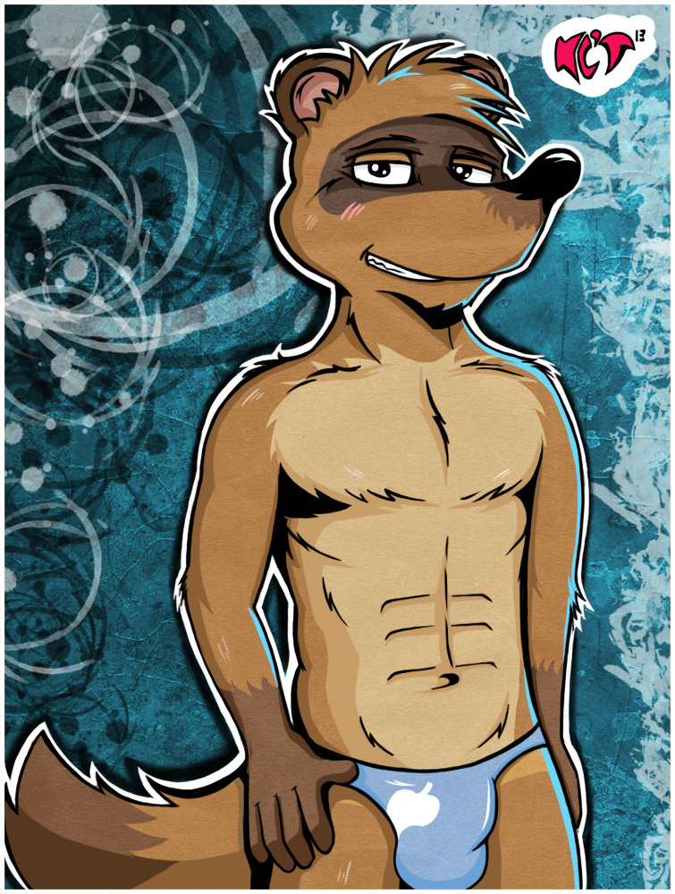 abs animal_crossing anthro black_eyes black_nose black_skin blush brown_fur clothed clothing fur half-dressed half_nude happy kcee looking_at_viewer male mammal muscles navel nintendo pecs pink_skin plain_background raccoon skin smile solo speedo standing swimsuit tanuki teal_background teeth tom_nook tom_nook_(animal_crossing) topless video_games white_eyes