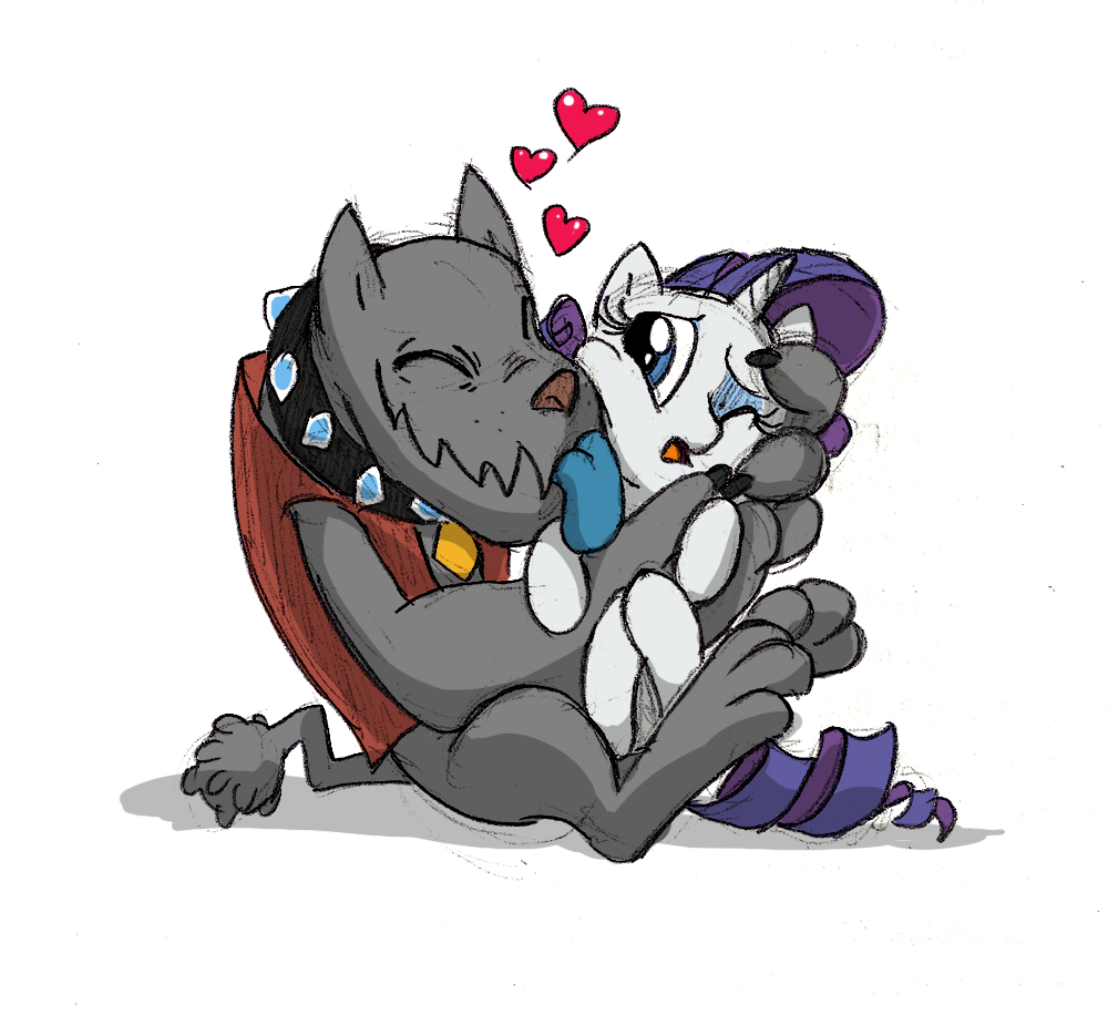 anthro blue_eyes canine cute diamond_dog_(mlp) diamond_dogs dog duo equine eyes_closed female feral friendship_is_magic hair horn horse licking male mammal mickeymonster mickeymouse my_little_pony nuzzling plain_background pony purple_hair rarity_(mlp) rover_(mlp) shaded spot_(mlp) tongue tongue_out unicorn white_background