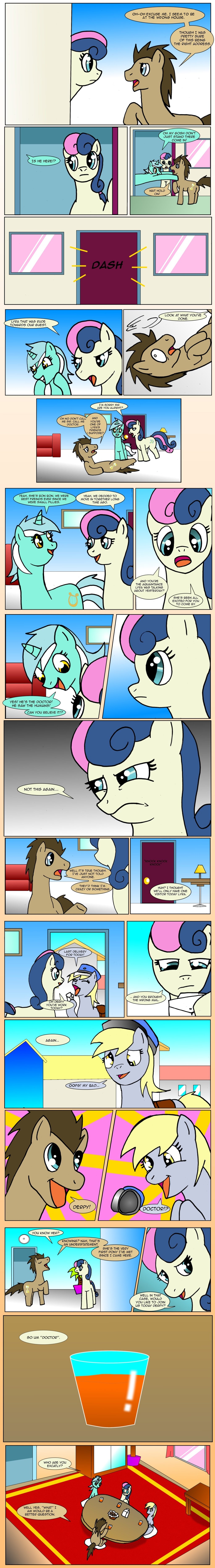 angry blonde_hair blue_eyes bonbon_(mlp) brown_fur brown_hair comic cup cutie_mark derpy_hooves_(mlp) dialog doctor_whooves_(mlp) drink edowaado english_text equine eyes female feral friendship_is_magic fur grab green_fur grey_fur group hair horn horse inside lying lyra_(mlp) lyra_heartstrings_(mlp) male mammal my_little_pony pegasus pony smile standing text two_tone_hair unicorn white_fur window wings yellow_eyes