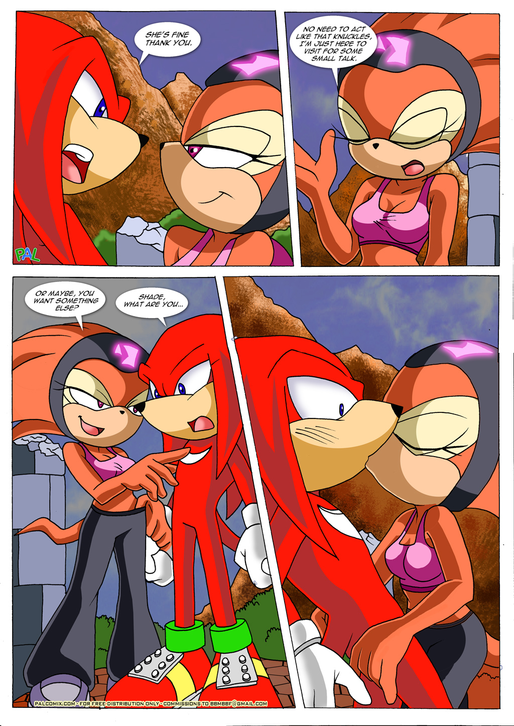 echidna female kissing knuckles_the_echidna male mobius_unleashed palcomix sega shade_the_echidna sonic_(series)