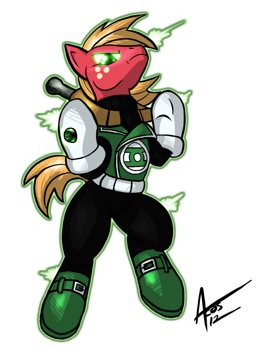 2012 alpha_channel big_macintosh_(mlp) blonde_hair boots clothing crossover freckles friendship_is_magic frown gloves green_eyes green_lantern hair my_little_pony pants plain_background red_fur ring solo suit transparent_background yoke