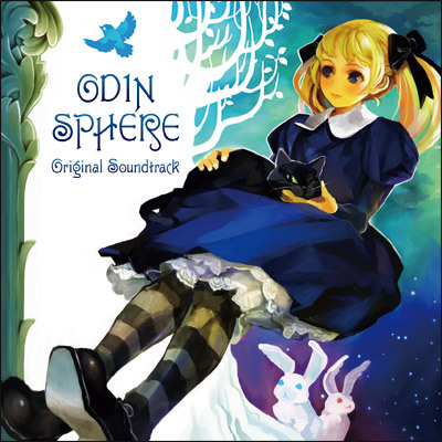 album_cover alice_(odin_sphere) blonde_hair blue_eyes cat copyright_name cover dress kamitani_george lowres odin_sphere official_art ribbon socrates_(odin_sphere) twintails