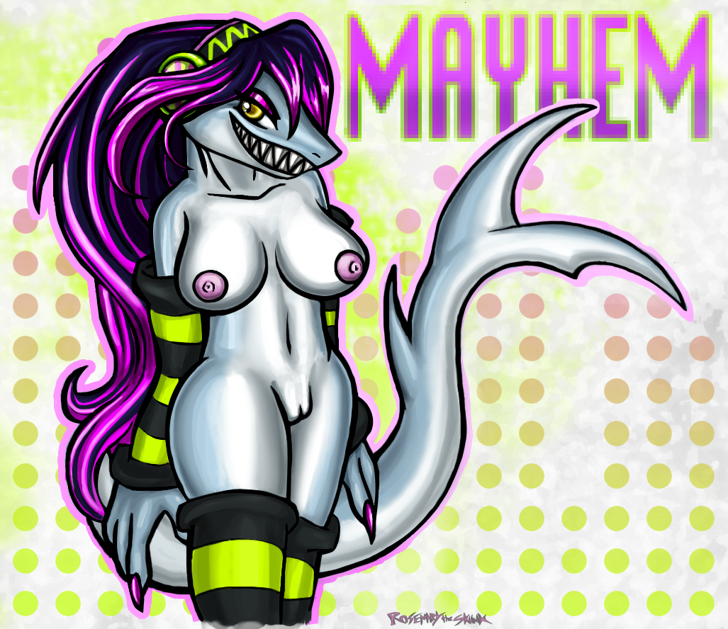 breasts female fish lapfox_trax marine mascots mayhem mayhem_(renard) nipples pussy rosemary-the-skunk shark solo teeth