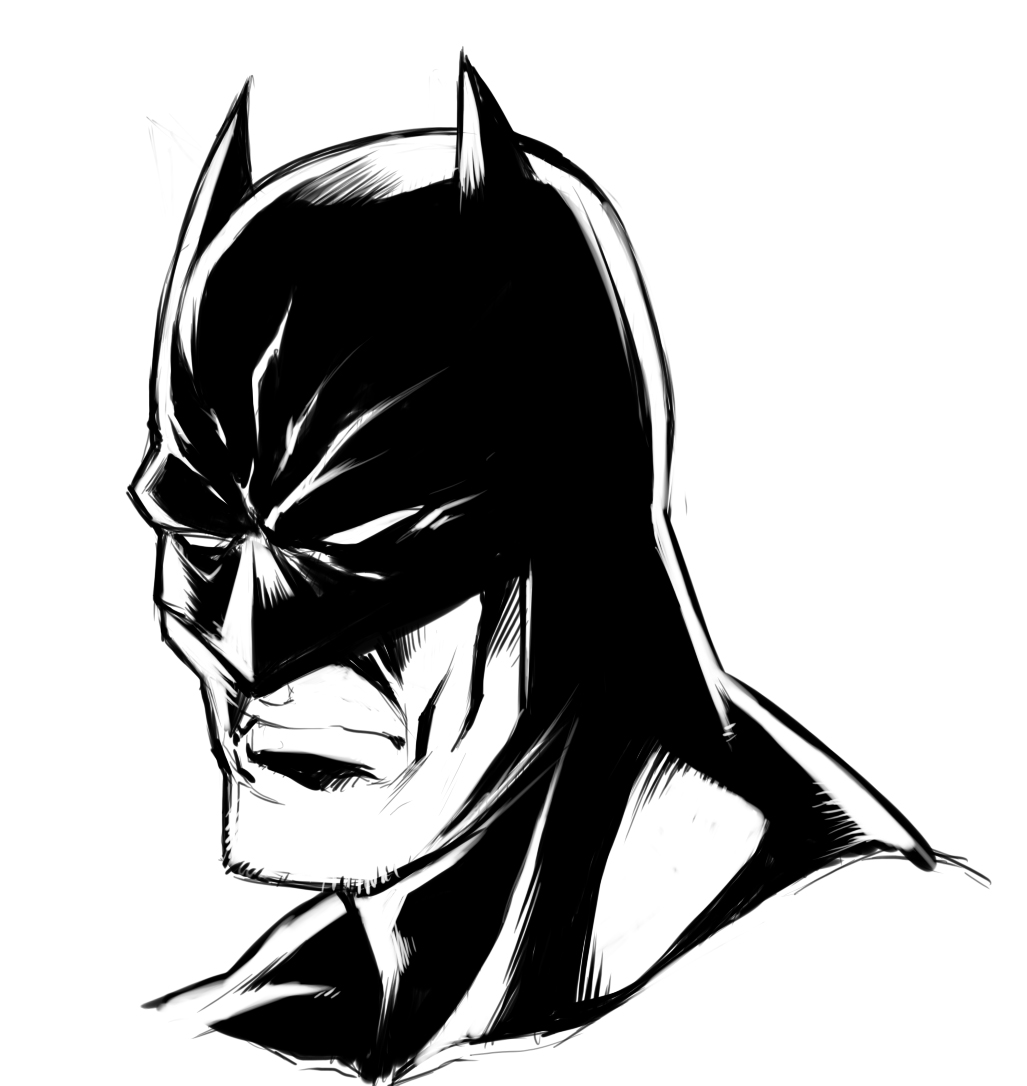 batman batman_(series) dc_comics face facial_hair greyscale grimace lineart lm_(legoman) male_focus mask monochrome solo stubble superhero