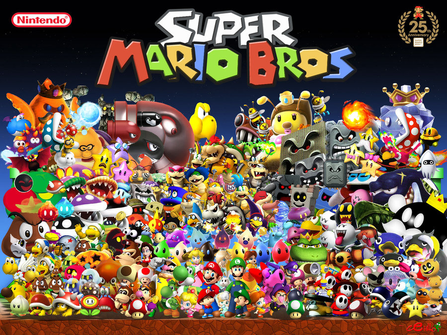 3d absolutely_everyone anniversary baby_daisy baby_peach bird birdo blooper boo bowser bullet_bill donkey_kong everyone ghost goomba hammer_bro kamek king_bob-omb koopa_troopa lakitu lubba luigi mario mario_(series) morton_koopa_jr. mouser paper_mario pauline penguin pokey princess_daisy princess_peach princess_rosalina queen_bee rosalina_(mario) rosetta_(mario) shy_guy super_mario_64 super_mario_bros. super_mario_bros._2 super_mario_galaxy super_mario_galaxy_2 super_mario_land thwomp toad toad_(mario) toadette waluigi wario wart whomp yoshi