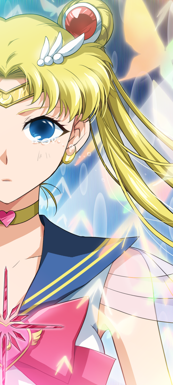 bad_id bad_pixiv_id bishoujo_senshi_sailor_moon blonde_hair blue_eyes blue_sailor_collar bow brooch bug butterfly choker earrings empty_eyes essence_(swtmiss) expressionless hair_bun hair_ornament hairpin heart heart_choker highres insect jewelry long_hair magical_girl red_bow sailor_collar sailor_moon sailor_senshi_uniform solo super_sailor_moon tears tsukino_usagi