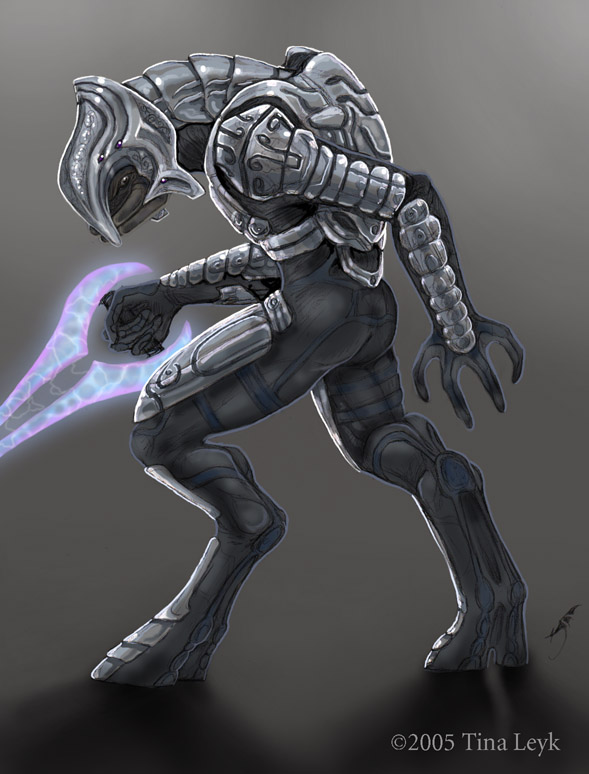 alien anthro arbiter_(halo) armor energy_sword halo_(series) looking_back male melee_weapon microsoft sangheili solo sword thel_'vadam tina_leyk weapon xbox_game_studios