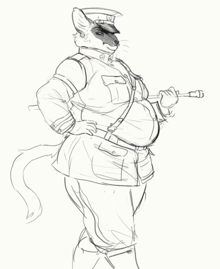 anthro boots cettus clothing domestic_cat felid feline felis footwear hat headgear headwear karras_lafontaine male mammal military military_cap military_uniform moobs overweight overweight_male sash siamese solo thick_thighs uniform victorian whaleoil1 wide_hips