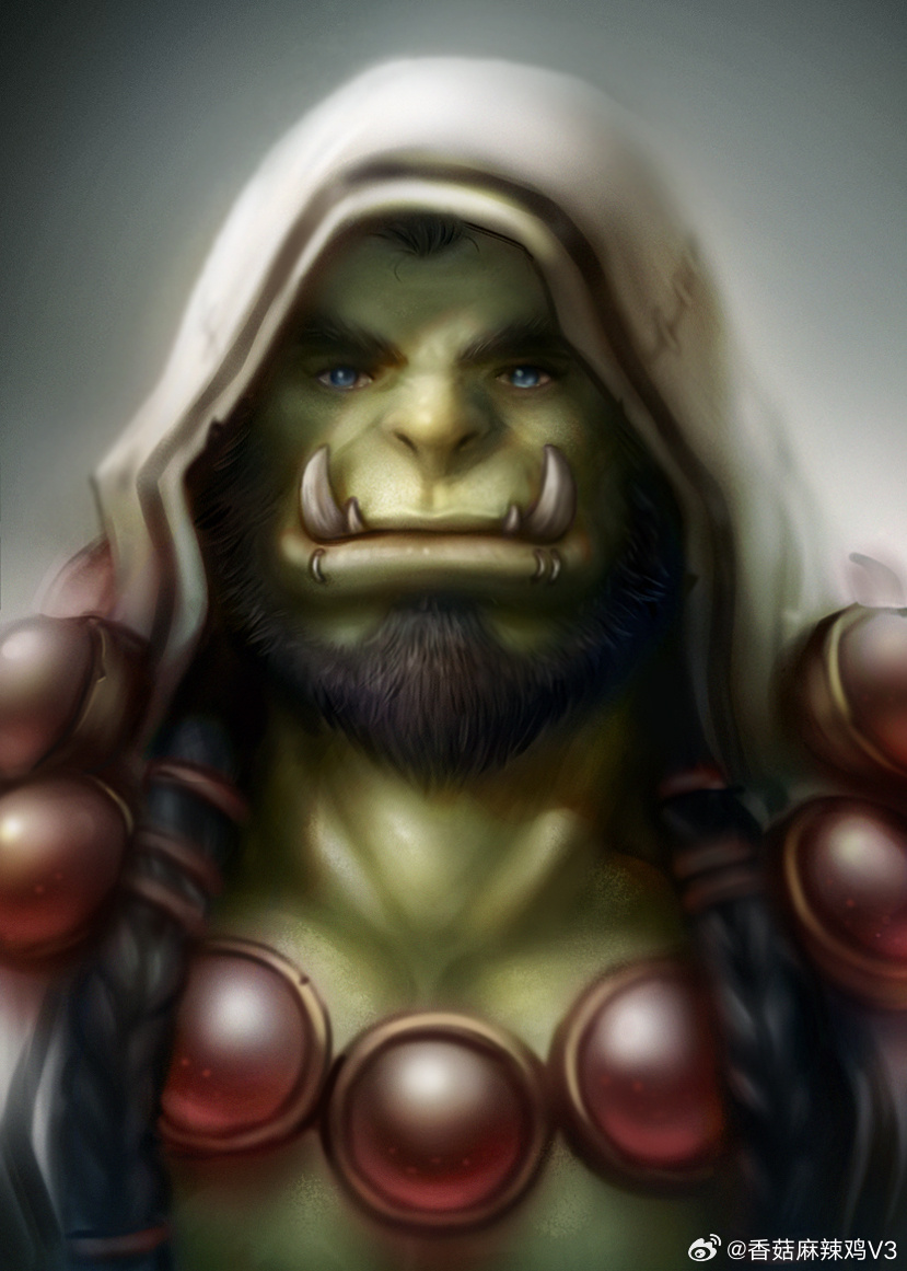 110_(ylnzei) 1boy bara braid colored_skin green_skin large_pectorals light_smile lip_piercing looking_at_viewer male_focus mature_male monster_boy muscular muscular_male orc pectoral_cleavage pectorals piercing portrait solo straight-on thick_eyebrows thrall tusks warcraft world_of_warcraft