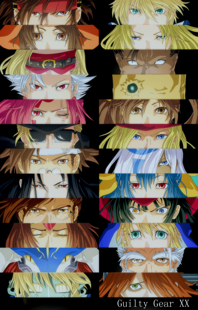 6+girls a.b.a angry axl_low bag baiken bandana blindfold blonde_hair bow bridget_(guilty_gear) chipp_zanuff closed_eyes dizzy everyone facial_mark faust_(guilty_gear) forehead_mark forehead_protector glasses guilty_gear habit hair_over_one_eye heterochromia i-no johnny_sfondi justice_(guilty_gear) key_in_head kliff_undersn kuradoberi_jam ky_kiske may_(guilty_gear) millia_rage mito_anji monocle multiple_boys multiple_girls one-eyed paper_bag parody persona persona_eyes potemkin_(guilty_gear) red_blindfold robo-ky robot scar scar_across_eye slayer_(guilty_gear) slit_pupils sol_badguy style_parody sunglasses testament_(guilty_gear) venom_(guilty_gear) zappa zato-1