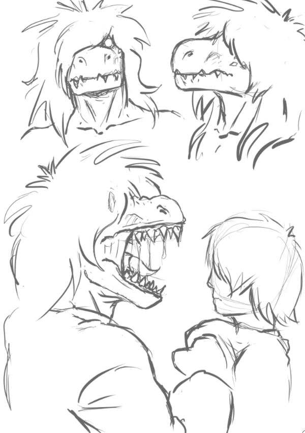 bust_(disambiguation) clothing deltarune duo human kokoro_wish kris_(deltarune) mammal monochrome reptile saliva scalie sketch susie_(deltarune) teeth tongue