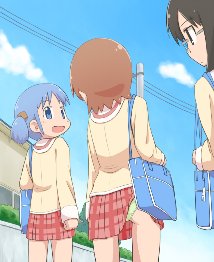 3girls aioi_yuuko ass glasses minakami_mai multiple_girls naganohara_mio nichijou panties thigh_gap tomboo underwear wardrobe_malfunction