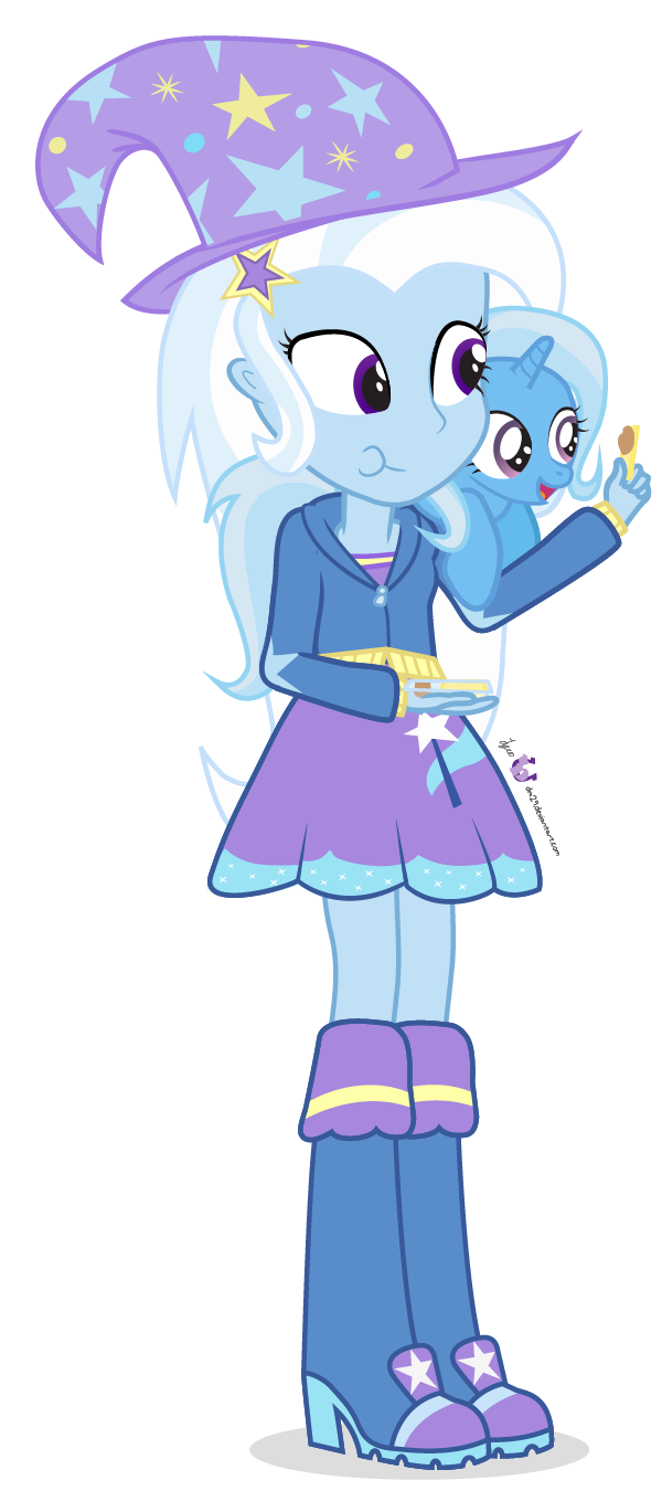 blue_skin boots clothed clothing cub cutie_mark dm29 duo equestria_girls equine female friendship_is_magic fur hair horn horse human humanized mammal multi-colored_hair my_little_pony pony purple_eyes size_difference skirt smile square_crossover trixie_(eg) trixie_(mlp) twinkles white_hair winged_unicorn wings young