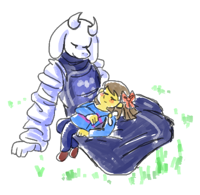 animal_ears caprine cub eyes_closed female goat grass horn mammal paws protagonist_(undertale) resting ribbons toriel undertale young