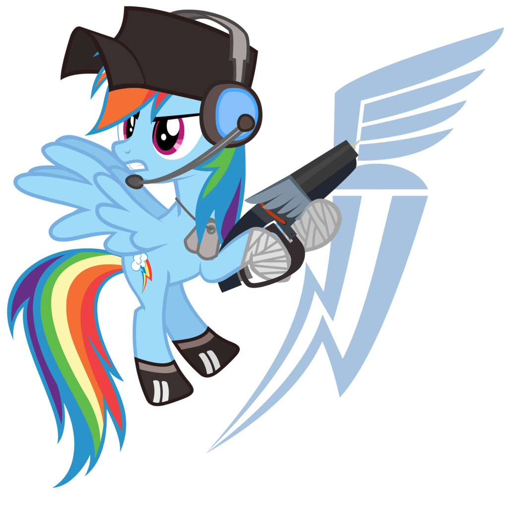 cutie_mark equine female feral friendship_is_magic gun hat headphone hobofortress horse mammal my_little_pony pegasus plain_background pony rainbow_dash_(mlp) ranged_weapon scout_(team_fortress_2) team_fortress_2 weapon white_background wings