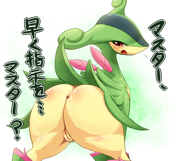 ? anus beige_skin big big_butt black_skin blush butt edit eyelashes female green_skin japanese japanese_text juice legendary_pok&#233;mon legendary_pokemon looking_at_viewer looking_back nintendo nude open_mouth plain_background pok&#233;mon pok&eacute;mon presenting presenting_hindquarters presenting_pussy pussy pussy_juice question red_eyes shadow shiny solo spread_legs spreading text tongue translated translation_request ukanmuriman unknown_artist video_games virizion white_background white_eyes