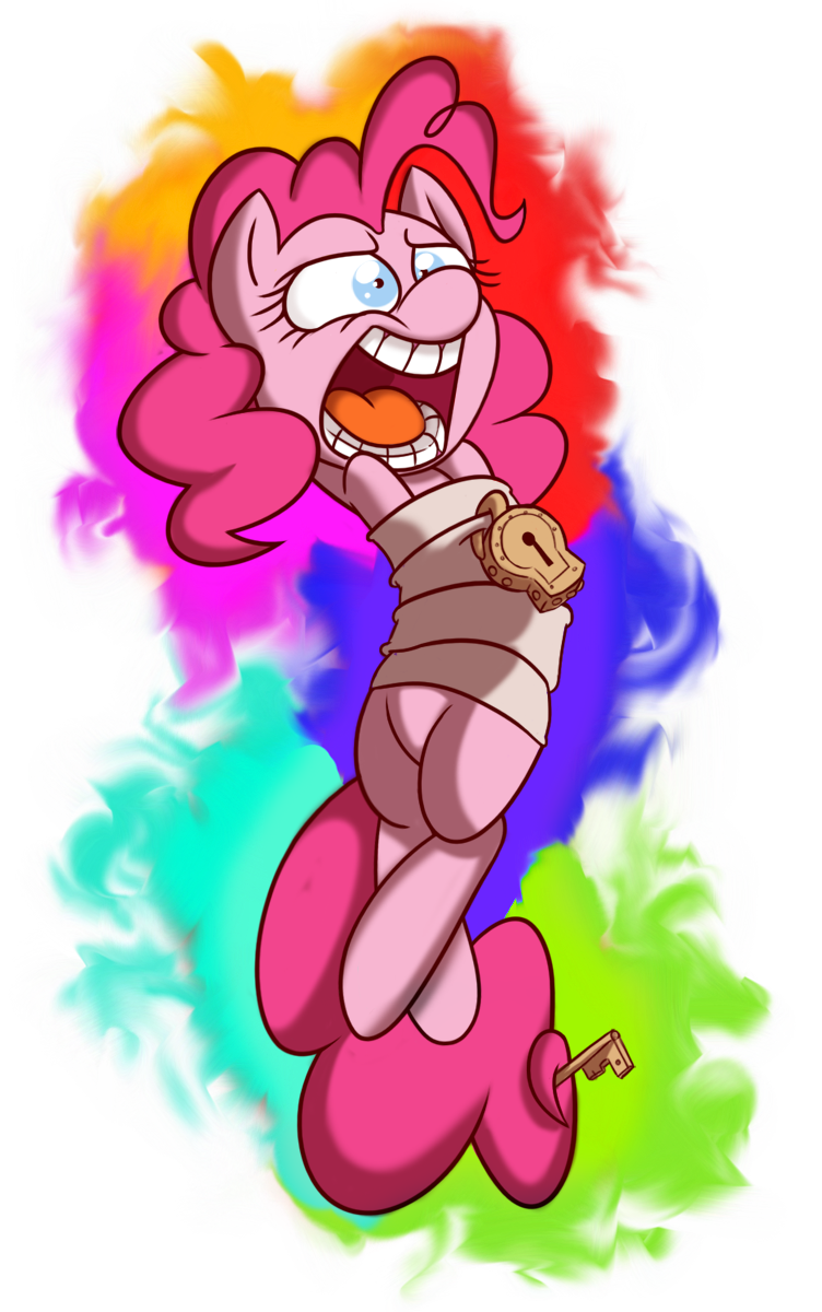 equine female feral friendship_is_magic fur hair horse key lock long_hair mammal mickeymonster my_little_pony open_mouth pink_fur pink_hair pinkie_pie_(mlp) pony solo straight_jacket straitjacket teeth tongue