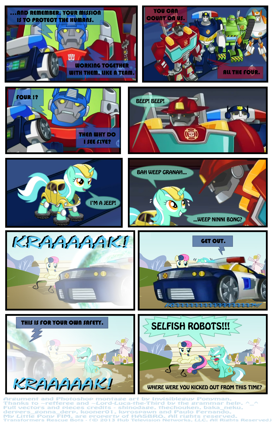 2013 amber_eyes autobot autobot_insignia bench blue_eyes bonbon_(mlp) car comic crossover cutie_mark decepticon dialog english_text equine female feral firetruck friendship_is_magic frown fur green_fur grey_hair hair horn horse humor invisibleguy-ponyman long_hair looking_at_viewer looking_back lyra_(mlp) lyra_heartstrings_(mlp) machine male mammal mechanical my_little_pony open_mouth optimus_prime outside police_car pony robot sky smile text tongue transformers transformers_prime two_tone_hair unicorn yellow_eyes
