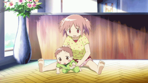 1boy 1girl animated animated_gif baby barefoot brother_and_sister brown_eyes brown_hair child flower indoors kaname_madoka kaname_tatsuya lowres mahou_shoujo_madoka_magica mahou_shoujo_madoka_magica_movie on_floor pink_eyes pink_hair shirt siblings sitting skirt smile toddler young younger