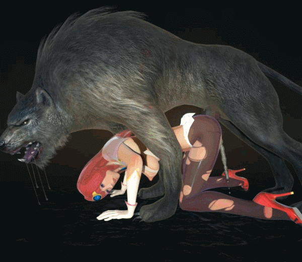 1girl all_fours anal animated animated_gif bestiality bouncing_breasts breasts cum doggystyle eyes_closed gloves high_heels moaning nipples on_ground open_mouth pantyhose pretty_warrior_may_cry red_hair sex torn_clothes torn_pantyhose werewolf wolf