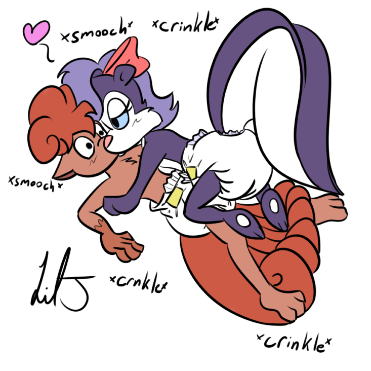 anthro canine cub cute diaper duo female fifi_la_fume kissing liljdude male mammal nintendo pok&#233;mon pok&eacute;mon skunk tiny_toon_adventures tiny_toons video_games vulpix warner_brothers young