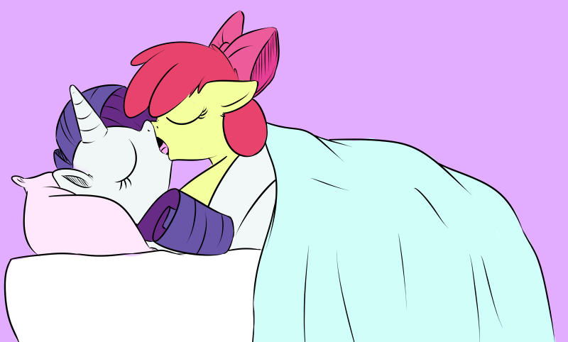 2013 apple_bloom_(mlp) bed bow colored cub duo equine eyes_closed female feral friendship_is_magic hair high-roller2108 horn horse kissing lesbian lying my_little_pony on_back paedophilia pillow pink_background plain_background pony purple_hair rarity_(mlp) red_hair sex unicorn white_fur yellow_fur young