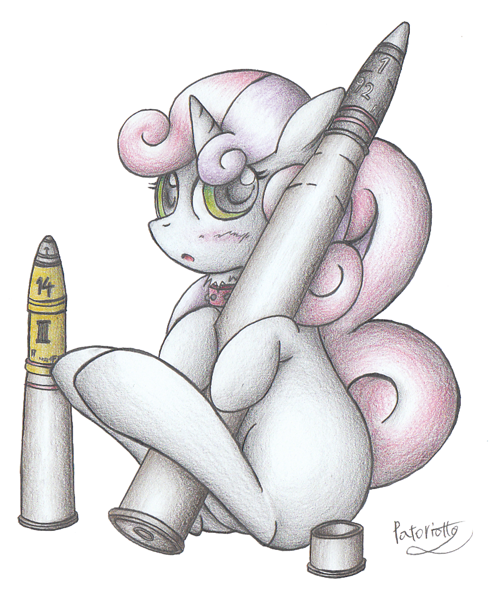 ammunition blush collar cub equine female feral friendship_is_magic horn horse mammal my_little_pony patoriotto pencils pony shell sitting solo sweetie_belle_(mlp) unicorn young