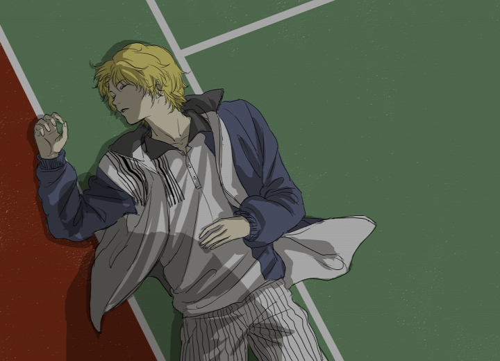 bad_id bad_pixiv_id blonde_hair gym_uniform jacket lying male_focus sakatsuki sleeping solo tennis_no_ouji-sama
