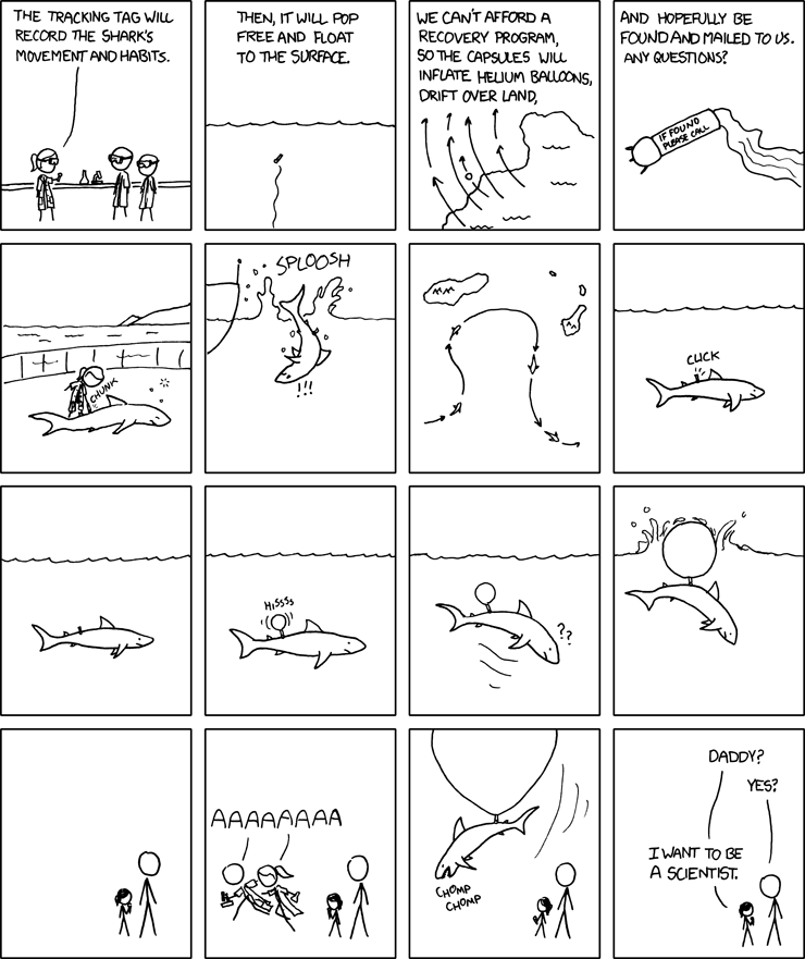 black_and_white comic english_text fish human humor mammal marine monochrome science sea shark stick_figure text water what what_has_science_done xkcd