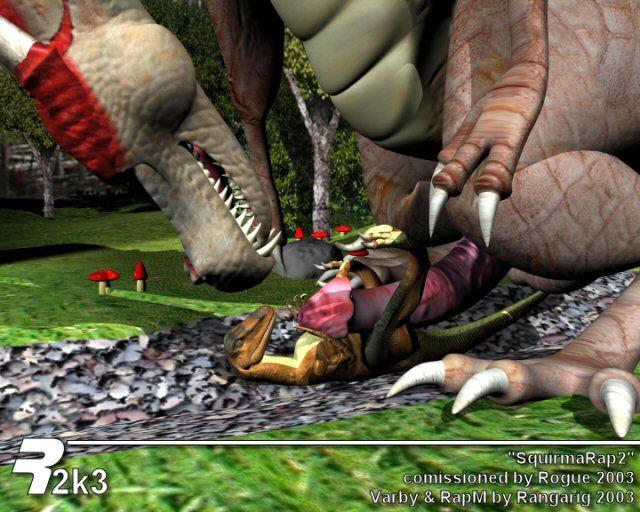 3_toes balls belly big_penis claws dinosaur dragon fangs forest forked_tongue frottage gay grin happy horn macro male naughty_face penis rangarig raptor scalie size_difference size_play sizeplay smile teeth theropod tongue tree varby