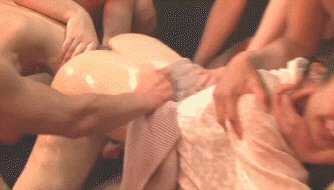 1girl anal anal_penetration animated animated_gif ass censored lowres mulltiple_boys multiple_boys penetration photo restrained shaved_head unbirth unbirthing wet