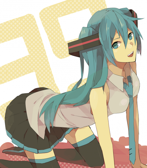 39 aqua_eyes aqua_hair hatsune_miku kouga_228 long_hair necktie smile solo twintails vocaloid