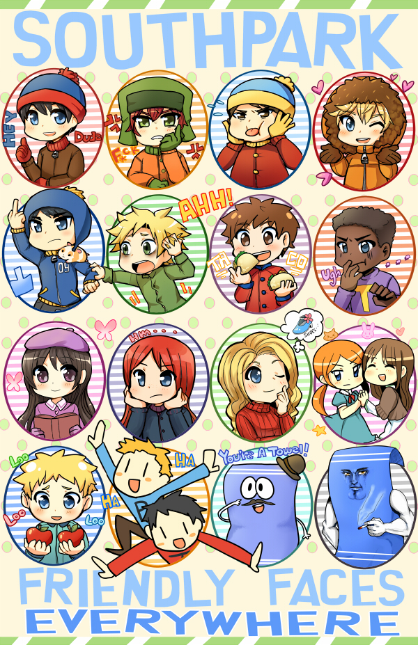 &gt;:( &gt;_&lt; 5girls 6+boys :d :t anger_vein animal apple bags_under_eyes beanie bebe_stevens beret black_hair blonde_hair blue_eyes blush_stickers book brown_eyes brown_hair bug butterfly catchphrase censored_text chibi child cigarette closed_eyes clyde_donovan coat commentary copyright_name craig_tucker dark_skin dress dual_persona eating english eric_cartman everyone expressions facial_hair flying_sweatdrops food frown fruit gloves green_eyes hamster hat heart hood hoodie insect kataro kenny_mccormick kyle_broflovski leopold_stotch long_hair looking_at_another looking_at_viewer low_twintails middle_finger multiple_boys multiple_girls mustache one_eye_closed open_mouth orange_hair parted_lips phillip_niles_argyle profanity purple_eyes red_(south_park) red_hair ribbed_sweater ruby_tucker shoes smile smoke south_park stan_marsh star striped striped_background sweater taco terrance_&amp;_philip terrance_henry_stoot thought_bubble thumbs_up token_black tongue tongue_out towelie tsurime turtleneck tweek_tweak twintails v-shaped_eyebrows wendy_testaburger |_|