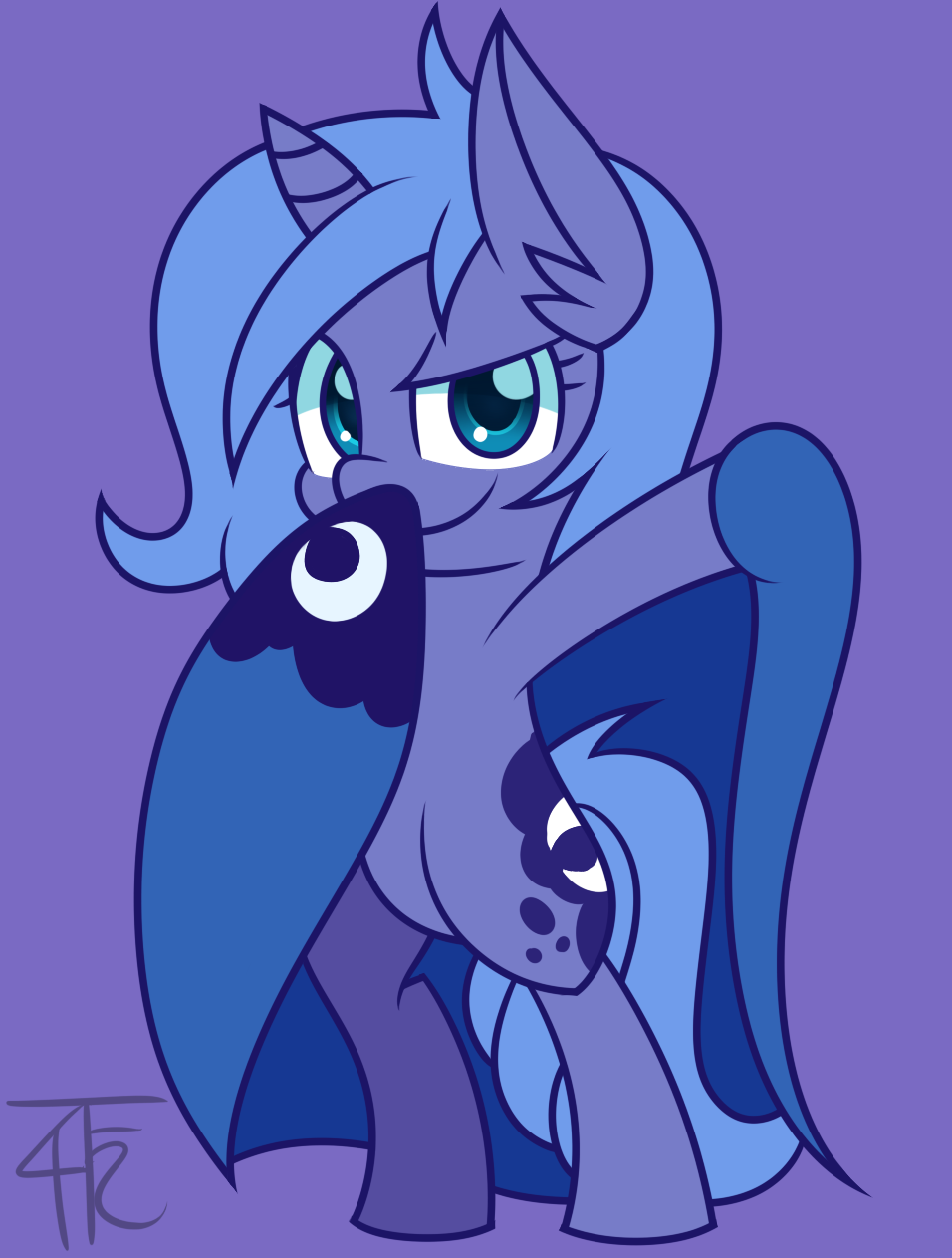 blue_fur blue_hair cape cub cutie_mark equine female feral friendship_is_magic fur hair horn horse long_hair looking_at_viewer mammal my_little_pony pony princess_luna_(mlp) smile solo wildberry-poptart winged_unicorn wings young