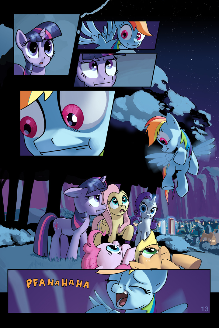 applejack_(mlp) blonde_hair blue_fur book cowboy_hat english_text equine female feral fluttershy_(mlp) freckles friendship_is_magic fur group hair hat horn horse laugh mammal multi-colored_hair my_little_pony night orange_fur outside pegasus pink_hair pinkie_pie_(mlp) pony purple_eyes purple_hair rainbow_dash_(mlp) rainbow_hair rarity_(mlp) smile text theinexplicablebrony twilight_sparkle_(mlp) unicorn white_fur wings yellow_fur