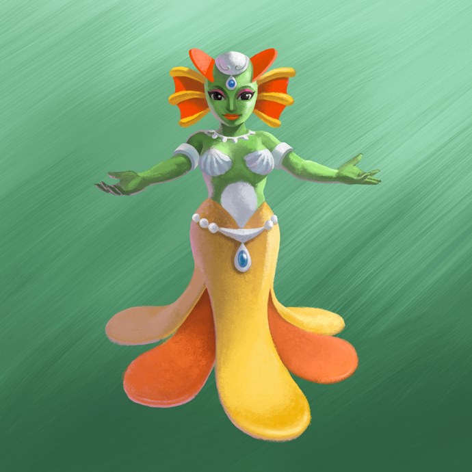 a_link_between_worlds breasts female green_skin lips official_art oren queen river_zora royalty the_legend_of_zelda video_games wide_hips zora