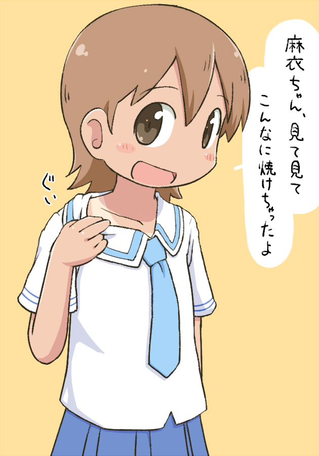 aioi_yuuko necktie nichijou skirt tan tanline tomboo translation_request