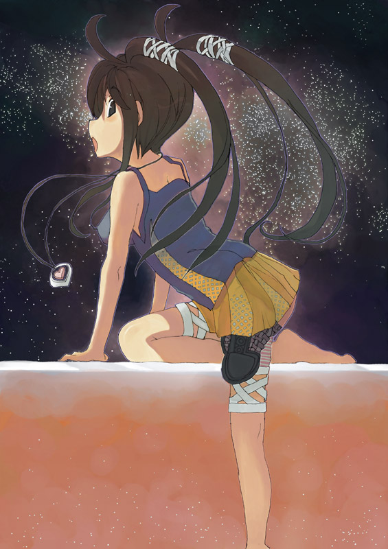 brown_hair copyright_request long_hair night shuzoku_fumei skirt solo star twintails