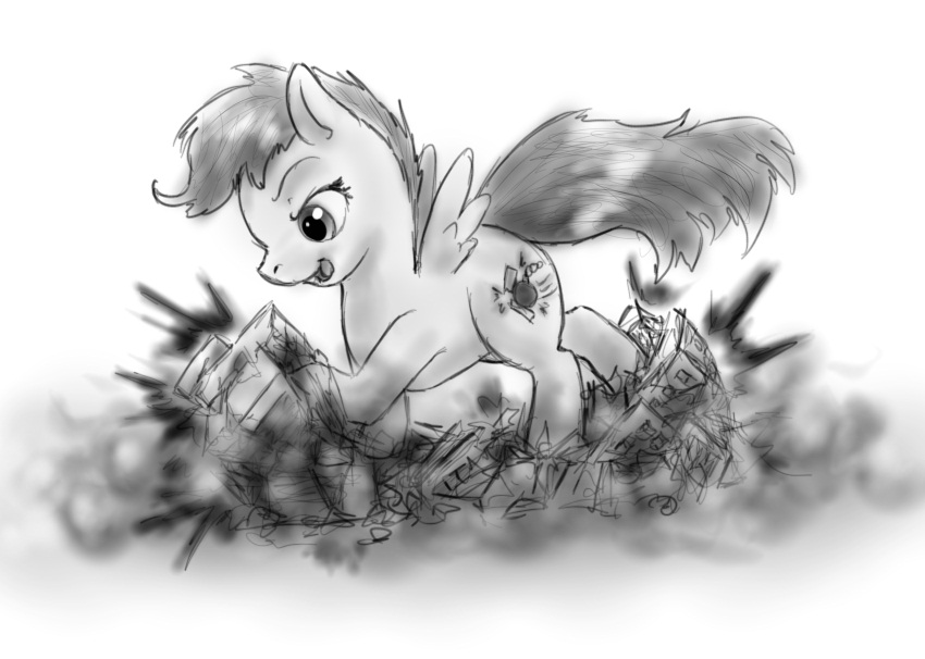 city cutie_mark equine female feral friendship_is_magic horse macro mammal monochrome my_little_pony pony scootaloo_(mlp) sketch solo stomping