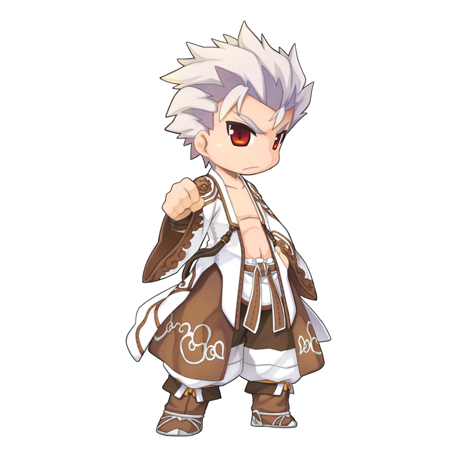 1boy belt brown_belt brown_footwear brown_pants chibi clenched_hand closed_mouth cloud_print fold-over_boots frown full_body hair_slicked_back long_sleeves looking_at_viewer male_focus navel official_art open_clothes open_shirt pants print_shirt ragnarok_online red_eyes shirt short_hair simple_background solo spiked_hair standing star_emperor_(ragnarok_online) tachi-e transparent_background v-shaped_eyebrows white_hair white_shirt wide_sleeves yuichirou