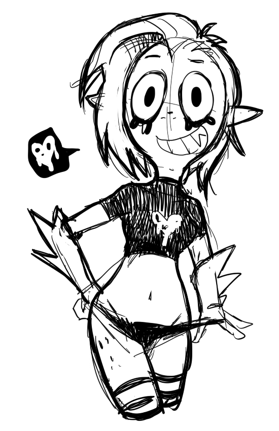 alien alien_humanoid bottomwear breasts clothed clothing disney female fingers freckles gloves grin hair handwear humanoid humanoid_pointy_ears itimu legwear lord_dominator monochrome navel noseless not_furry panties smile solo standing stockings teeth thigh_highs topwear underwear wander_over_yonder